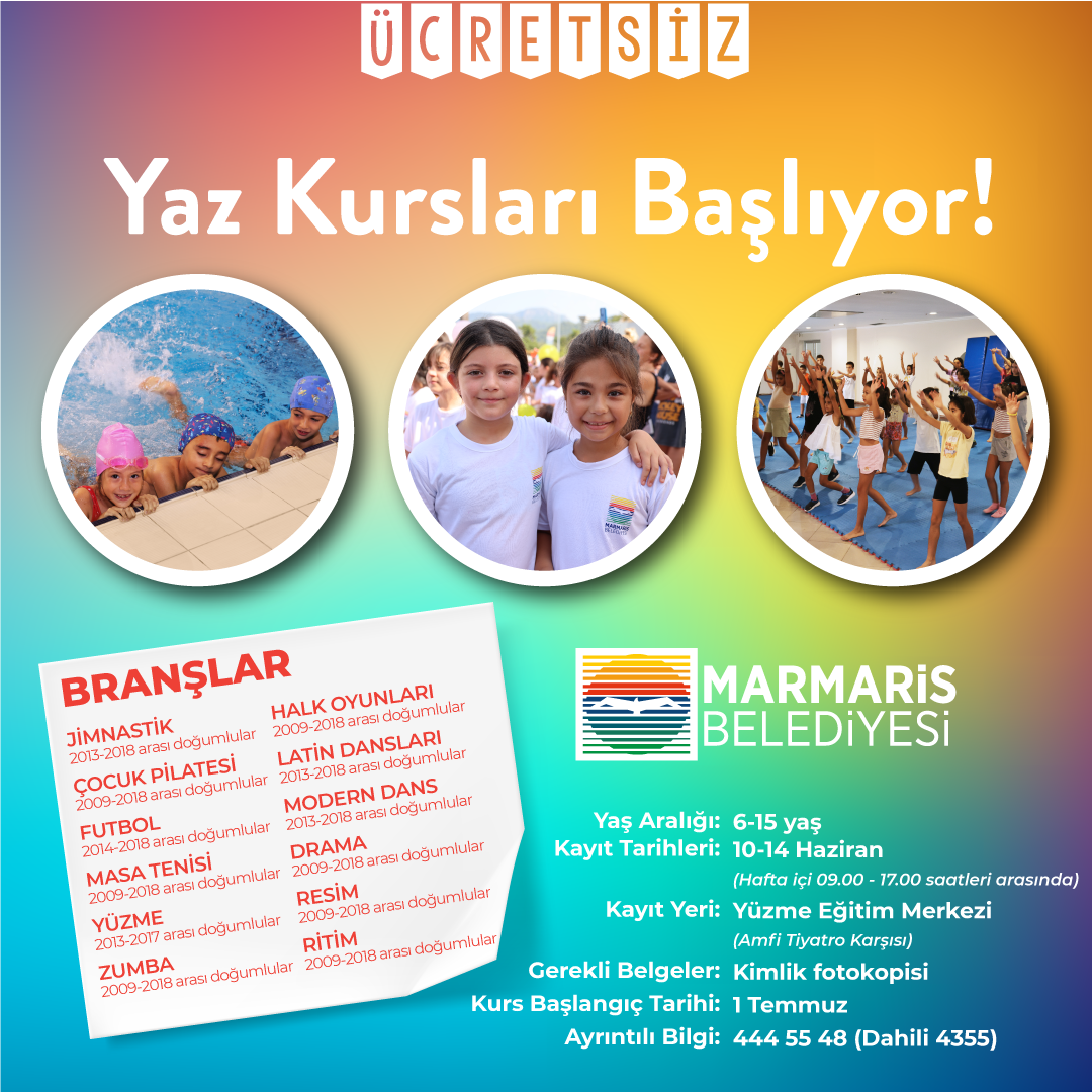 MARMARİS BELEDİYESİ ÜCRETSİZ YAZ KURSLARI İÇİN KAYITLAR BAŞLIYOR